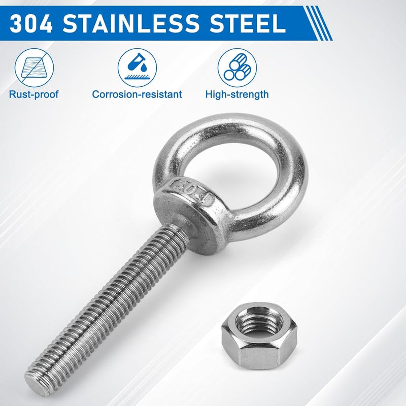 Vmuter 8 Pack M6 Stainless Steel Eye Bolts with Nuts 1" Thread Length, Eyebolts for DIY, Furniture, Swing, and Outdoor Use M6 x 25 - Image 5